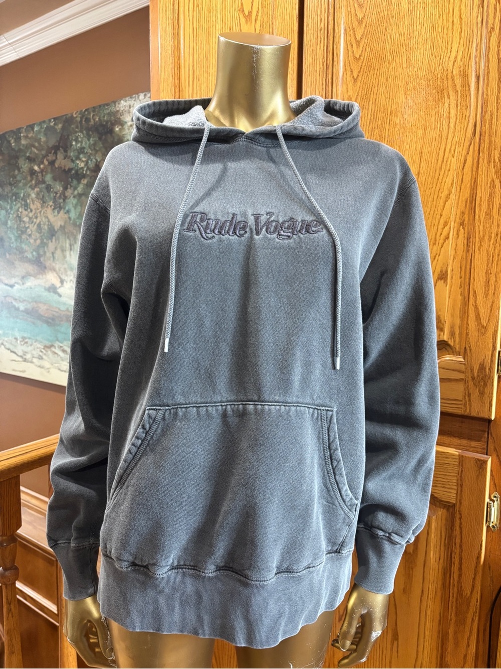 Rude Vogue Tonal Hoodie Men's Crewneck Hoodie in Charcoal Gray